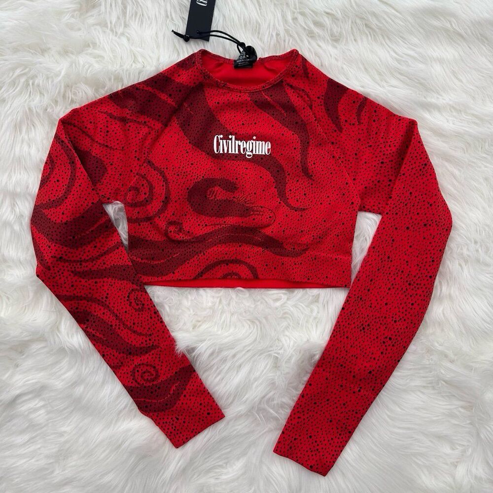 Civil Regime Red Chaos Kelly Seamless Long Sleeve Crop Top Size XS - Picture 2 of 8